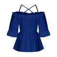 thumbnail image 6 of Fjofpr off the Shoulder Tops for Women Short Sleeve Women's Renaissance Shirt off the Shoulder Puff Sleeve Short Sleeve Loose Smocked Blouse Solid Color Blouse, 6 of 6