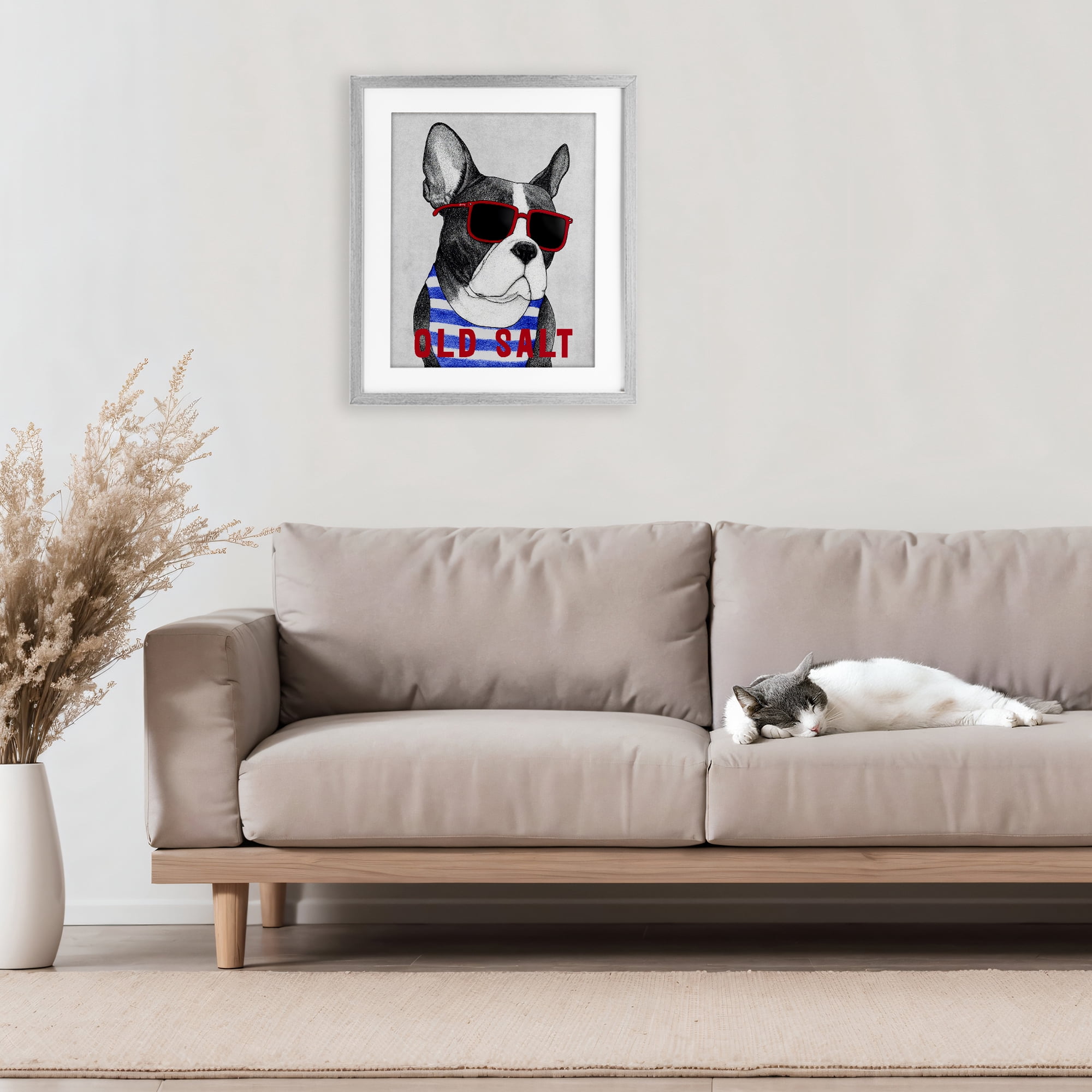 Stupell Industries Old Salt Summer Frenchie Gray Framed Print Under Glass, design by Barruff