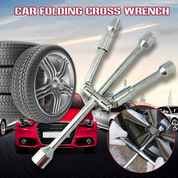 17 19 21 23mm 4 Way Car Repair Wheel Lug Nut Socket Cross Wrench Spanner Hand Tool Folding Wrench