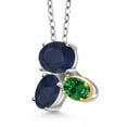 thumbnail image 2 of 925 Silver and 10K Yellow Gold Blue Sapphire and Green Created Emerald Pendant Necklace for Women (3.15 Cttw, Oval 8X6MM, 7X5MM and 6X4MM, Gemstone September Birthstone, with 18 inch Chain), 2 of 4