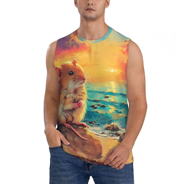 Balery Island Beach Guinea Pig Camisetas sin mangas para hombre, absorbe la humedad y protege contra el mal olor.-XX-Large