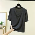 thumbnail image 2 of Htigea Women's Deep V Neck Short Sleeve Tops Solid Color Casual Loose Fit Summer T-Shirts Soft Comfortable Everyday Tees Dark Gray XXXXXL, 2 of 5