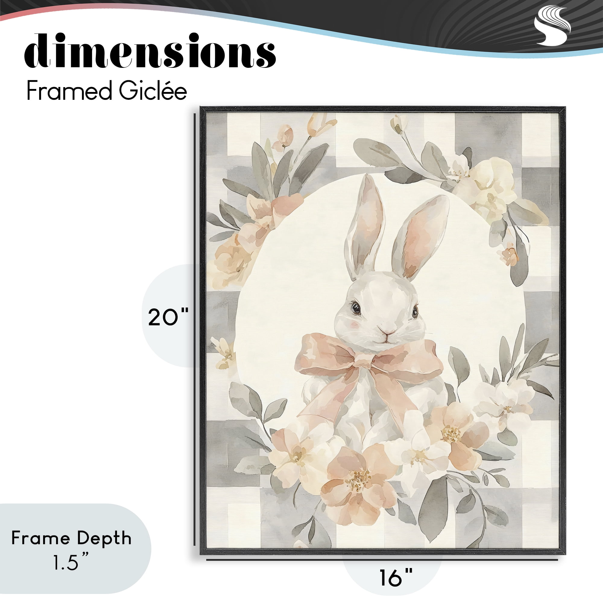 Stupell Industries Adorable Bunny in Wreath Black Framed Giclee Art, design by Creative Studio