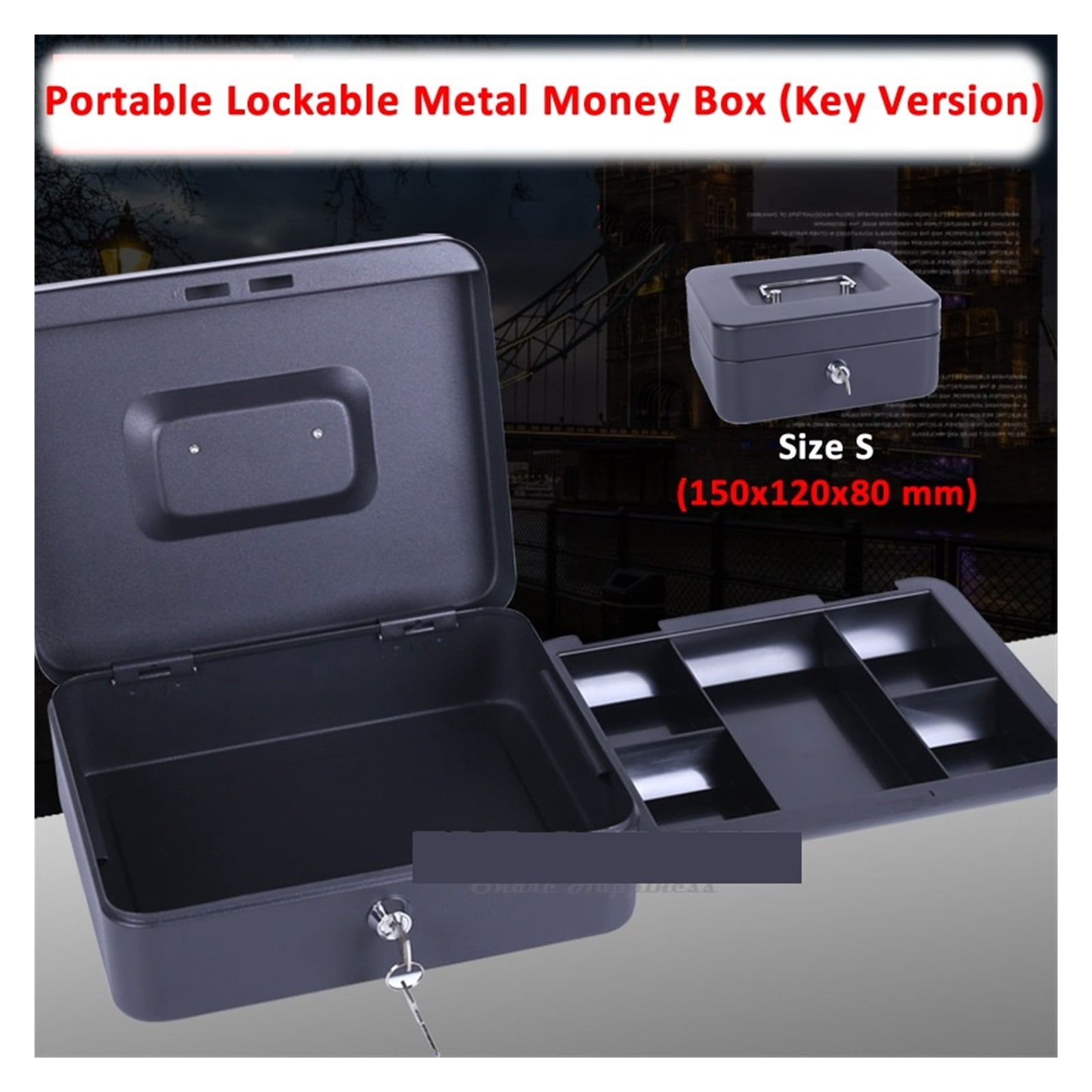 6" Size S Portable Money Safe Box Cash Box With 2 Keys And Tray Lockable Security Safe Box Steel 15x12x8 Cm ,Upgraded Security Combination Lock