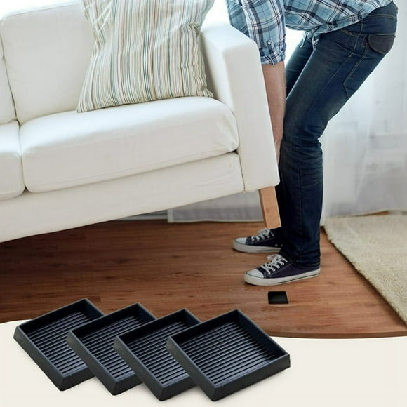 LEEYNEER 4x4”  Black Square Rubber Anti Skid Furniture Grippers  Pads and Sliders 4 Pieces