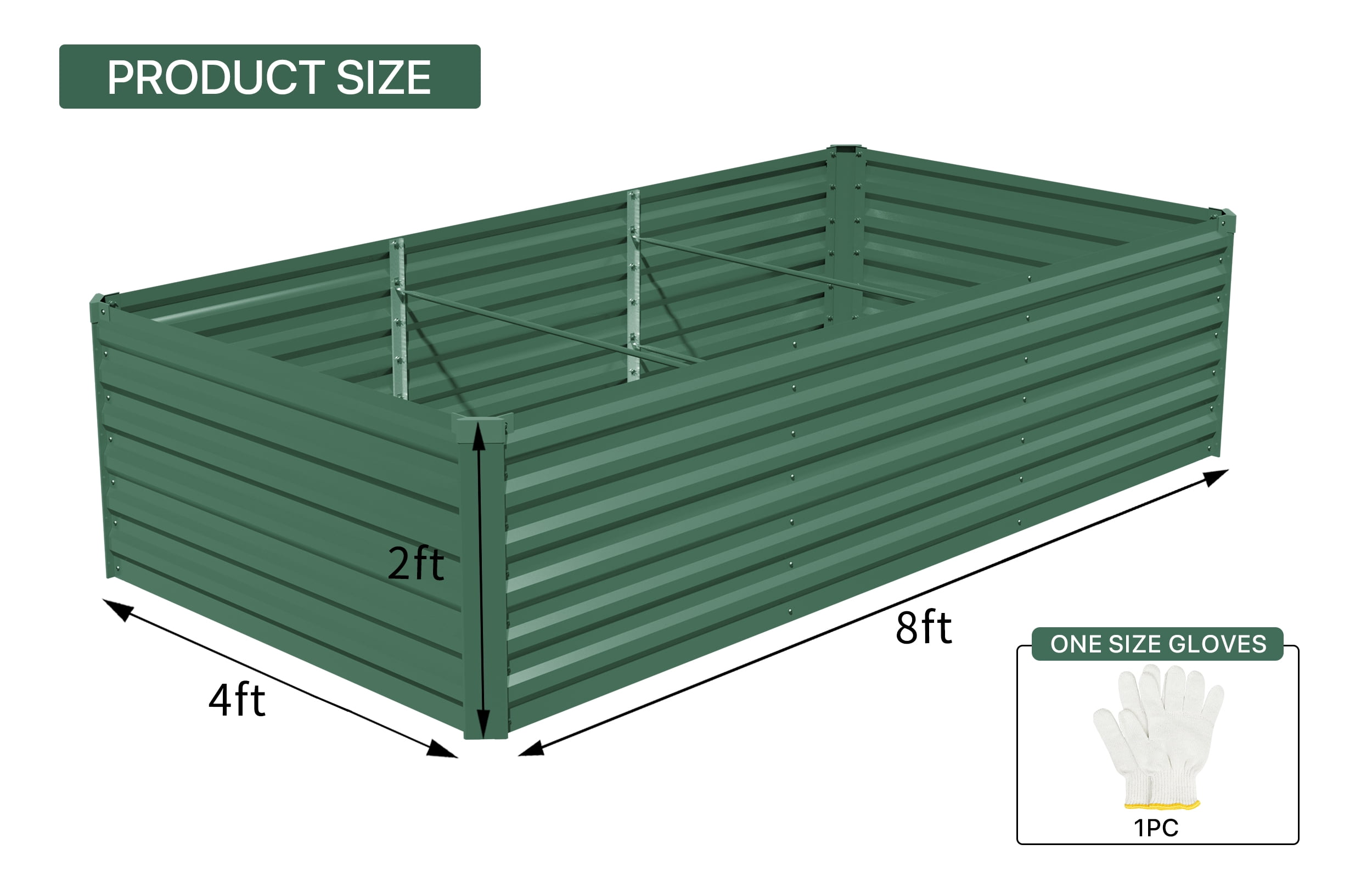 AMOBRO 8x4x2ft Outdoor Metal Raised Garden Bed Planter Box for Vegetables, Flowers, Herbs w/ 3 Tomato Cages Green