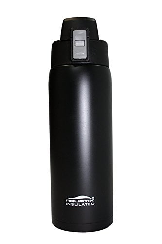 New Aquatix Black Insulated FlipTop Sport Bottle 21 oz Pure Stainless Steel 