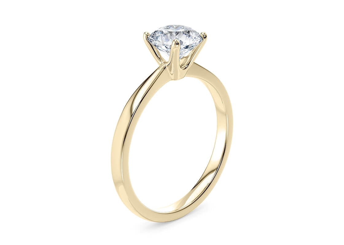 Classic 14K Yellow Gold Plated Round Cut Moissanite Minimalist Solitaire Engagement Ring for Women
