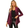 thumbnail image 1 of INSPIRE CHIC Women's Shawl Collar Pocket Open Front Velvet Cardigan, 1 of 6