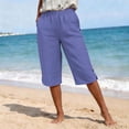 thumbnail image 5 of Axiiglly Bermuda Shorts for Women 2026 Cotton Linen Elastic Waist Straight Loose Fit Summer Beach Long Shorts with Pockets, S-3XL, 5 of 9