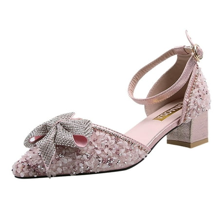 

SEMIMAY Women Casual Shoes Fashion Spring And Summer New Pattern Bow Cute Pointed Comfortable Thick Heel Sandals