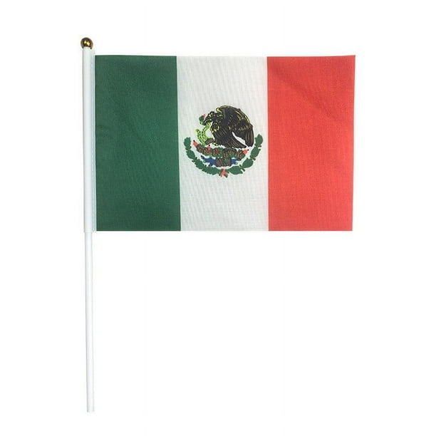10 banderas de México en palitos pequeños, mini banderines de mano para decorar fiestas, jardines, festivales, clubes, desfiles, fiestas y escritorios.