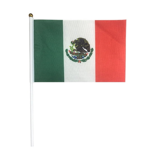 10 banderas de México en palitos pequeños, mini banderines de mano para decorar fiestas, jardines, festivales, clubes, desfiles, fiestas y escritorios.
