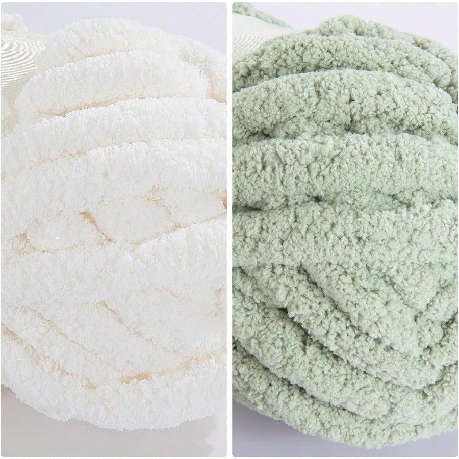 8 Pack Assorted Chunky Yarn for Crochetinger Bulky Large Soft Fluffy Yarn Plush Fuzzy Yarn Thick Chenille Yarn for Hand Knitting/Arm Knitting 4 White 4 Sage Green 27yds 8 oz Each Skein