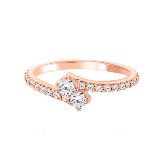 1/2 Carat Two Stone Diamond Ring In 14K Solid Rose,White & Yellow Gold