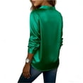 thumbnail image 4 of Satin Blouses for Women Dressy Casual Button Down 3/4 Sleeve Shirts Business Work Tunic Tops Lapel Collared Office Shirt Green S, 4 of 4