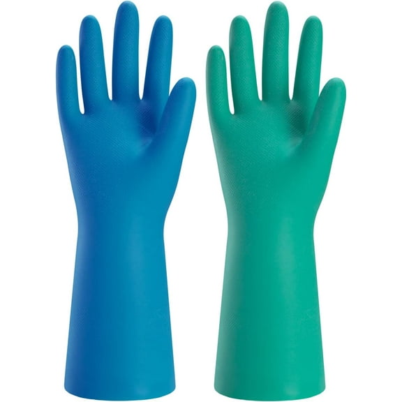 SUCS Reusable Kitchen Gloves for Washing Dishes 2 Pairs - Nitrile Rubber Dishwashing Gloves, Reusable Household Cleaning Gloves, Flexible Durable & Non-Slip (Medium, Green Blue)