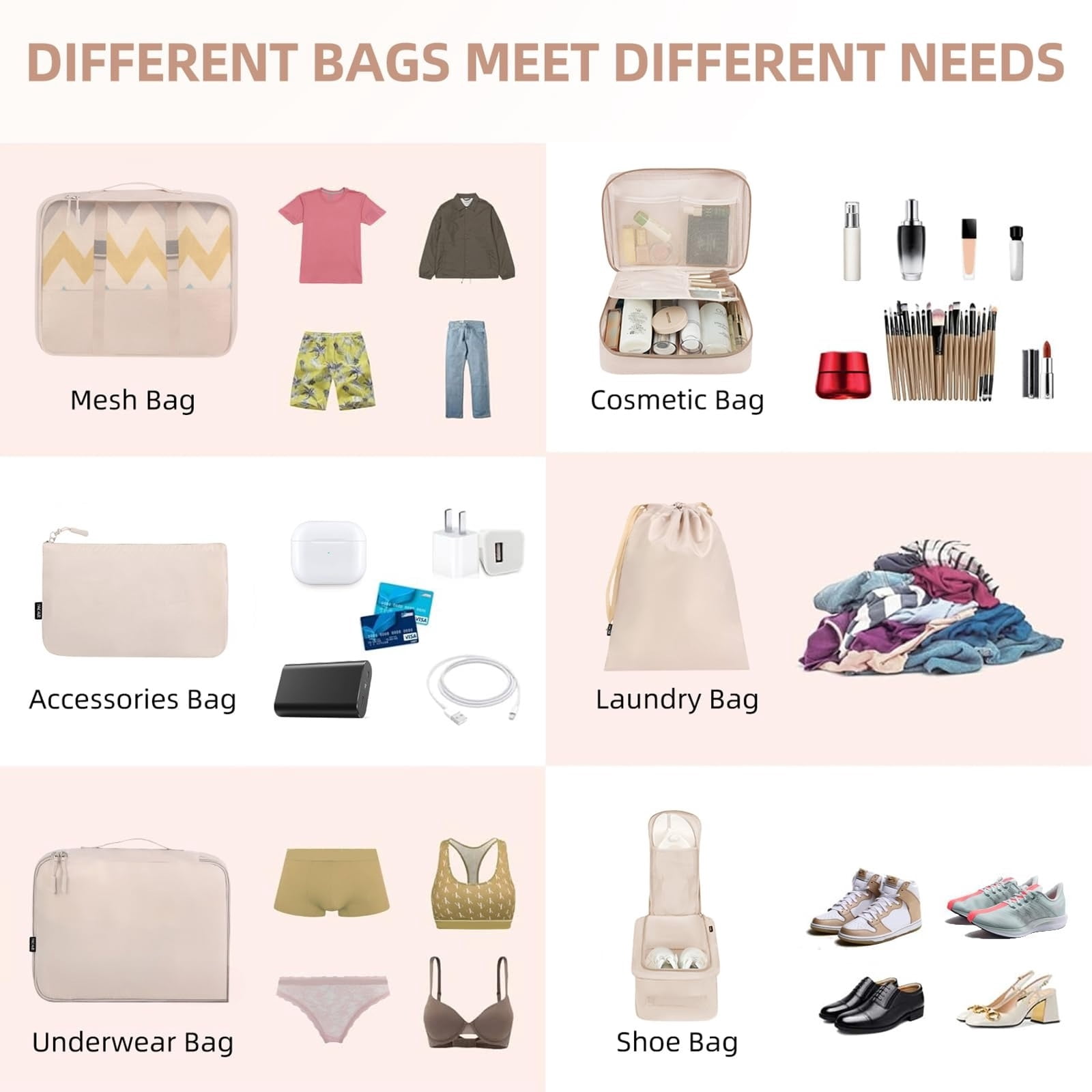 YAOLHLZ  8 Set Packing Cubes Luggage Packing Organizers for Travel Accessories-Cream