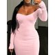 thumbnail image 3 of LW-vestidos Midi de manga larga con cuello en V para mujer, vestido básico de punto acanalado con escote en V profundo, vestido ajustado informal Sexy para otoño 2023, 3 of 6