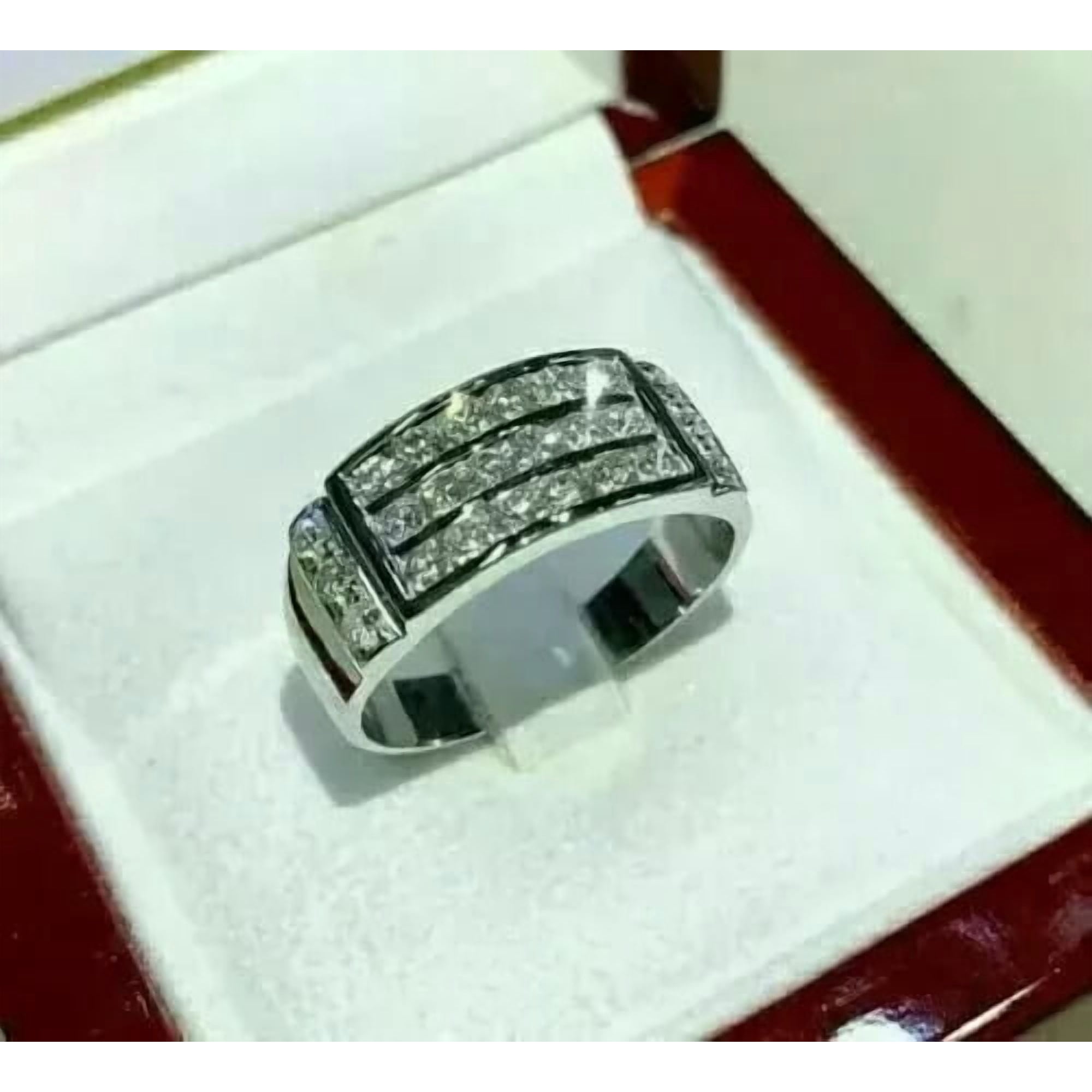 Men's 14k White Gold Plated 1.50Ct Round Cut Simulated Diamond Wedding Band Ring