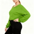 thumbnail image 6 of Womens Crop Sweatshirts Long Sleeve Cold Shoulder Pullover Loose Solid Color Workout Casual Strappy Tops (M, Green), 6 of 7