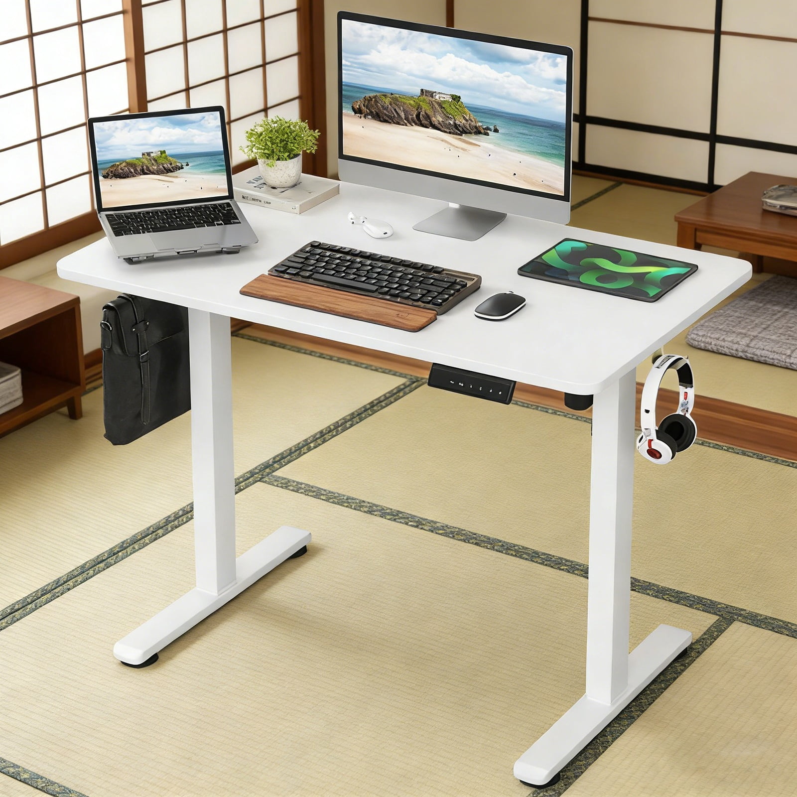 Adjustable Height Standing Desks  Large Raising Desk That Raises Up and Down for Ergonomic Home Office Workspaces