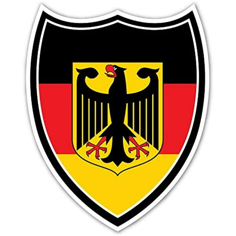 Pack of 5 Stickers) German Coat of Arms Germany Flag Shield Black Borders  Vinyl Decal Bumper Sticker 4” X 5” 