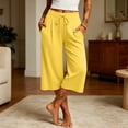 thumbnail image 2 of Ltctricy Wide Leg Capri Pants for Women Loose Fit Drawstring Lounge Pants with Pockets Comfy Casual Yoga Pants(Yellow,X-Large), 2 of 7
