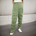 thumbnail image 4 of Gibobby Pantalones deportivos para mujeres Mujer Otoño e Invierno plisado barril recto banda de goma cintura bolsillo pies cierre ropa de trabajo(Verde,G), 4 of 5