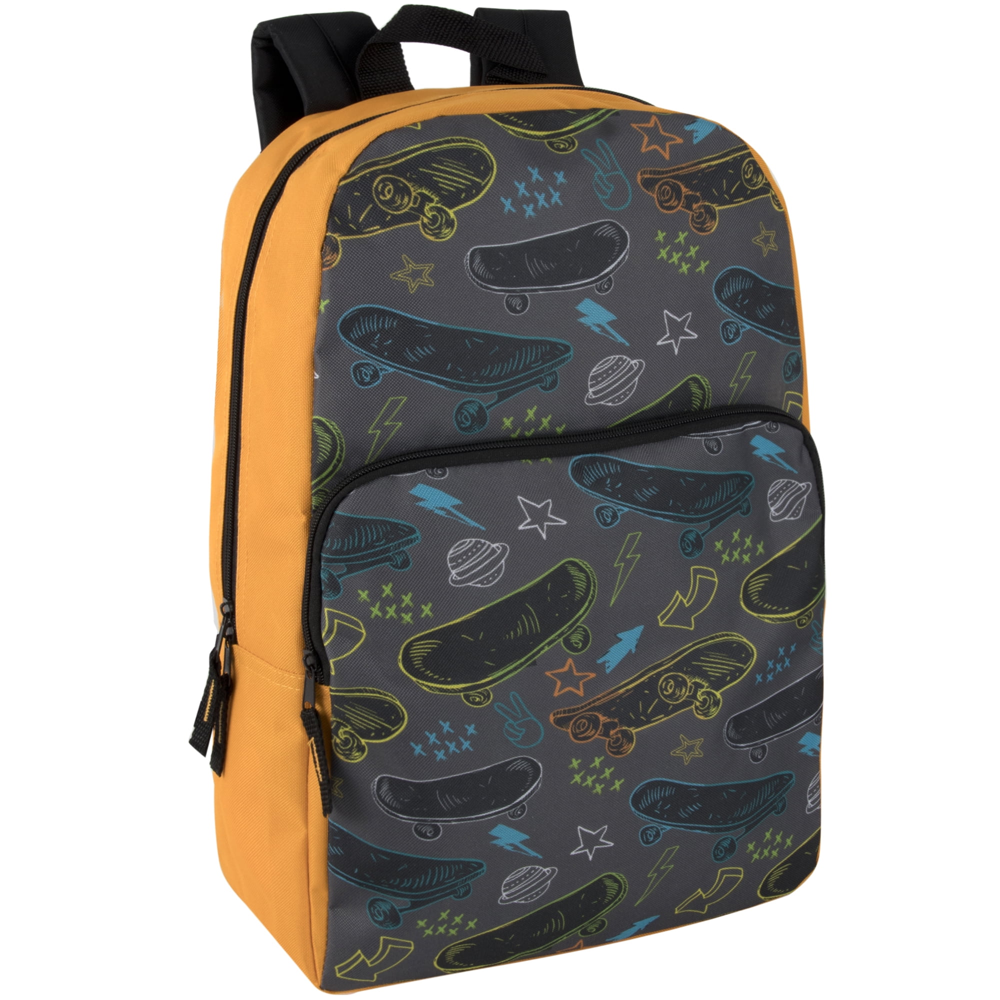 24 Pack of Bulk Wholesale 17 Inch Fun Printed Backpacks for Commute and Travel in Mixed Male & Female Whimsical Prints Pack