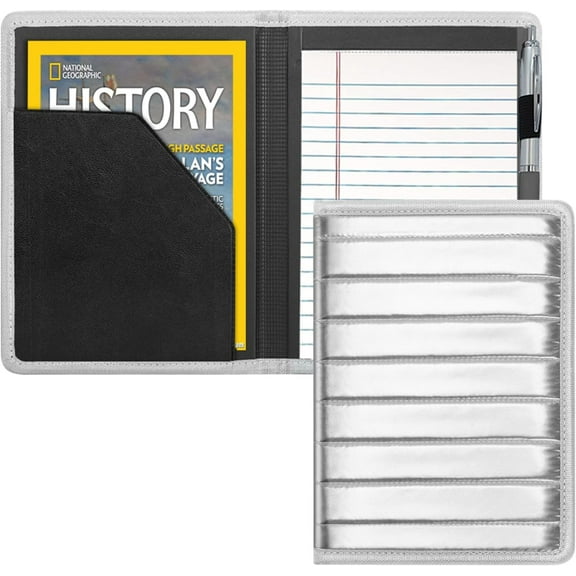 Padfolio/Portfolio Binder, Mini Padfolio Portfolio Binder 5 x 8 Legal Writing Pad, A5 Document Organizer Folder for Men Women,Silver