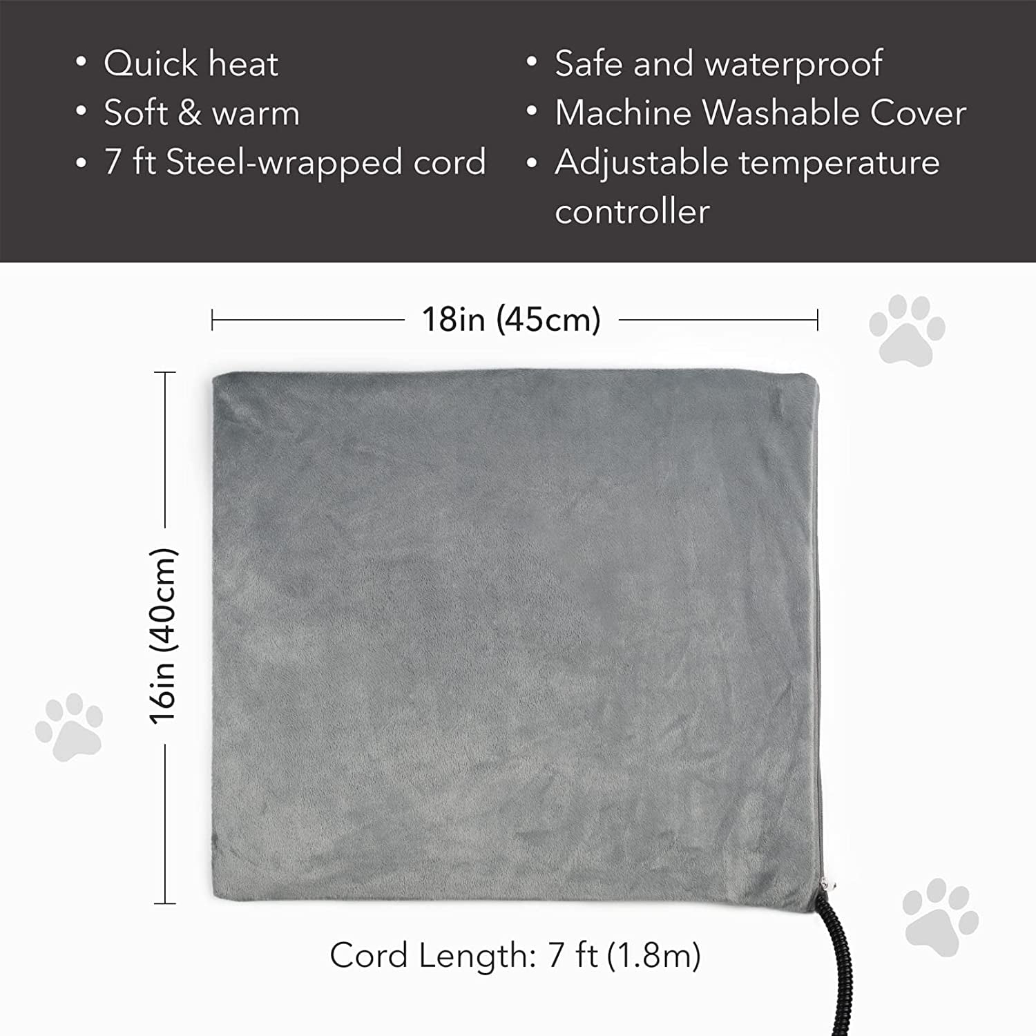 BN-LINK Pet Heating Pad, Dog Cat Self Warming Bed with Timer, 16" x 18" Indoor Heating Mat for Pets with Chew Resistant Cord, Electric Heating Pads for Elderly Pets with 6 Temperature Modes