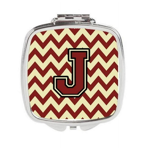 Letter J Chevron Maroon & Gold Compact Mirror