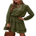 thumbnail image 3 of Women Mini Dress Long Sleeve Lacing Solid Pleated Fall Summer Dress for Daily, 3 of 7