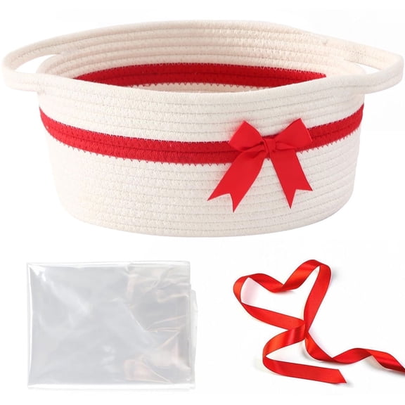 Gift Basket with Bow and Bag 13.5" x 8.5" x 5.5" - Basket for Valentine's Day, Easter, Christmas White
