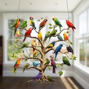 Exotic Bird Tree Ornament - Pre-Assembled Festival Decoration with 12 Hand-Painted Parrots (Indoor/Outdoor Statement Piece for All Seasons)