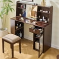 thumbnail image 4 of Vanity Desk Elegant Makeup with 3 Modes Adjustable Lighted Mirror,Modern Dressing Table Set with Large Shelves, Drawer and Canbinet,Walnut, 4 of 9