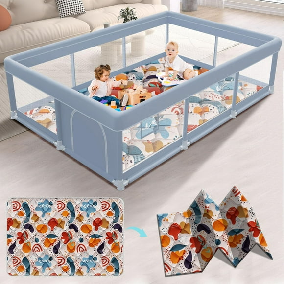 Baby Playpen XVISHX 188 x 127 cm con alfombrilla para interiores y exteriores, color gris