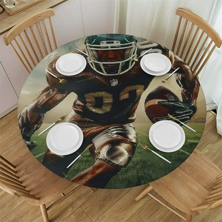 

Football Player Round Table Cover Stain Resistant Washable Indoor Outdoor Tablecloth Kitchen Dining Wedding Parties Picnic Farmhouse 100% Polyester Fiber 31-35