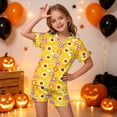 thumbnail image 2 of NIEWTR Halloween Pajamas Girls Pumpkin Ghost Print Short Sleeve Button Down Girls PJS Kids Sleepwear Nightwear Loungewear Set Kids Pajamas Girls, 2 of 5