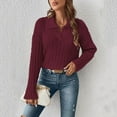 thumbnail image 4 of Womens Cable Knit Sweaters Long Sleeve V Neck Sweater Tops Casual Pullover Shirts Fall Fashion Outfits Dark Red L, 4 of 7