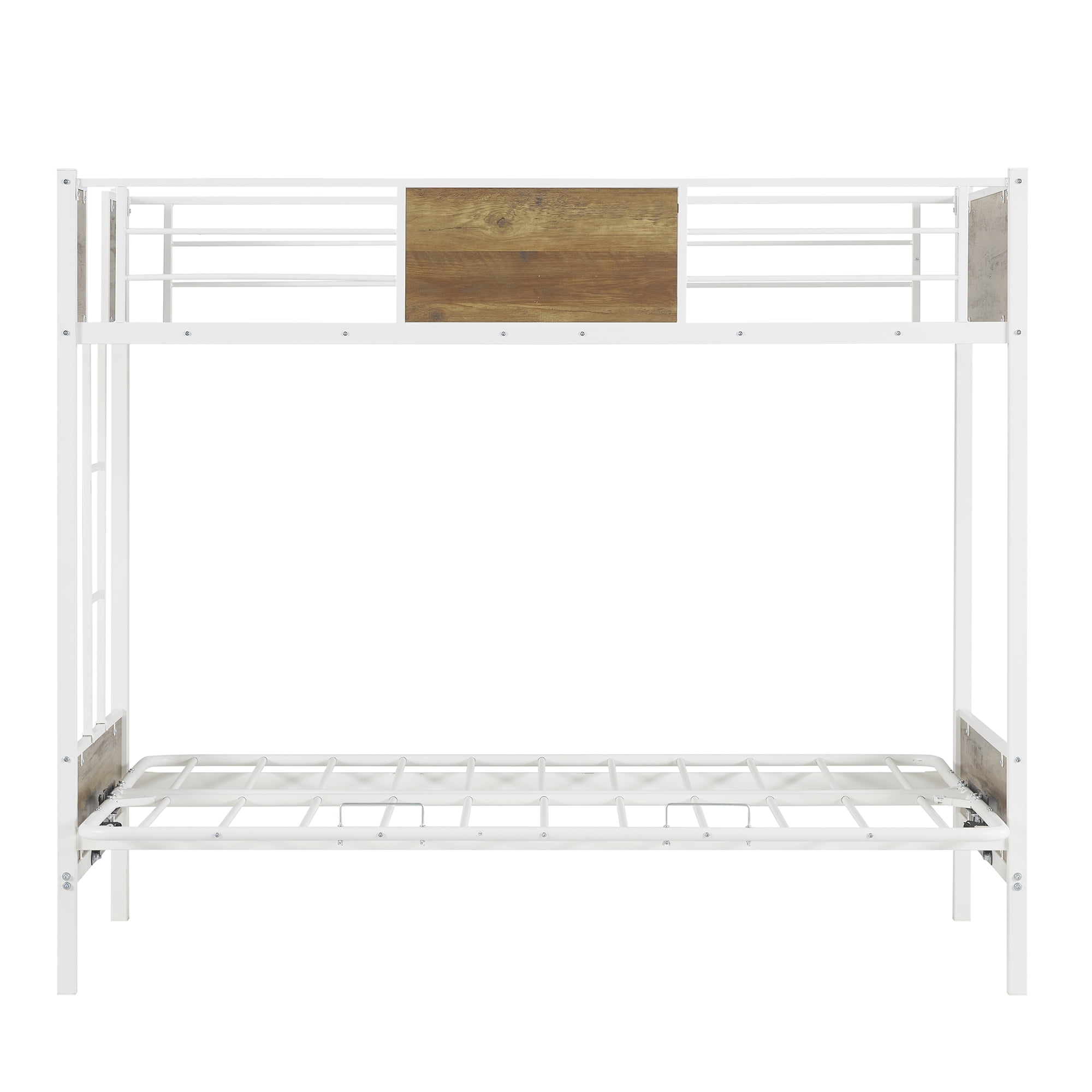 TwinOverFuton Bunk Bed, Metal Futon Bunk Bed Frame with Guardrails