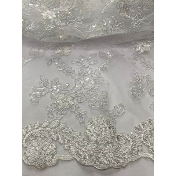 Beautiful Embroidered Lace w/Sequins, By the Yard from Sal Tex Fabrics, White/clear