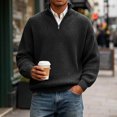 thumbnail image 7 of TOUMENY Men Sweater Stand Collar Long Sleeve Solid Casual Loose Warm Pullover Fall Winter Fashion Half Zip Knit Tops Black XXXXL, 7 of 7