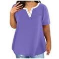 thumbnail image 1 of Timegard Plus Size Tops for Women Notched V-Neck Button Short Sleeve Summer Casual Loose Shirts Top, 1 of 4