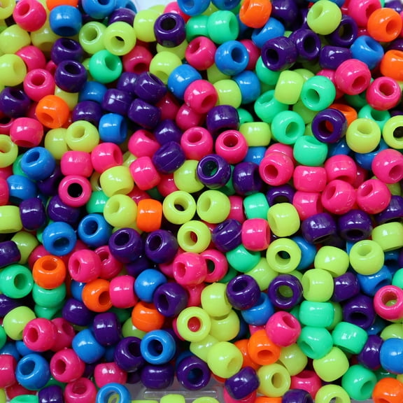 Pony Beads Neon Bright Mix Crow Beads Made in USA 6x9mm Large Hole