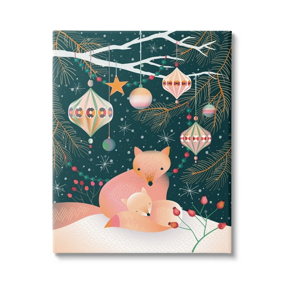 Stupell Industries Winter Foxes Beneath Tree Holiday Painting Gallery Wrapped Art Print Wall Art, 16 x 20