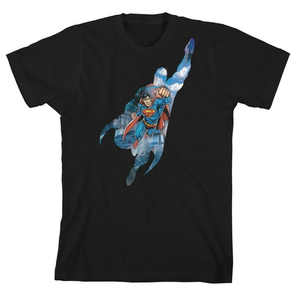 Superman Silhouette Graphics Trap Boy's Black T-shirt-Large