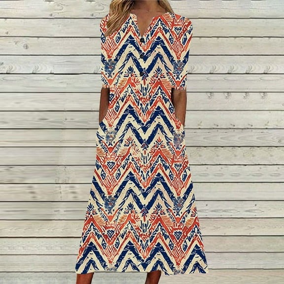 Xdegoge Women's Summer Maxi Dresses 2025 Casual Short Sleeve V Neck Long Dress Boho Floral Printed Button Down Sundress Flowy Beach Vacation Ladies Dress Order History Online Previous Orders History