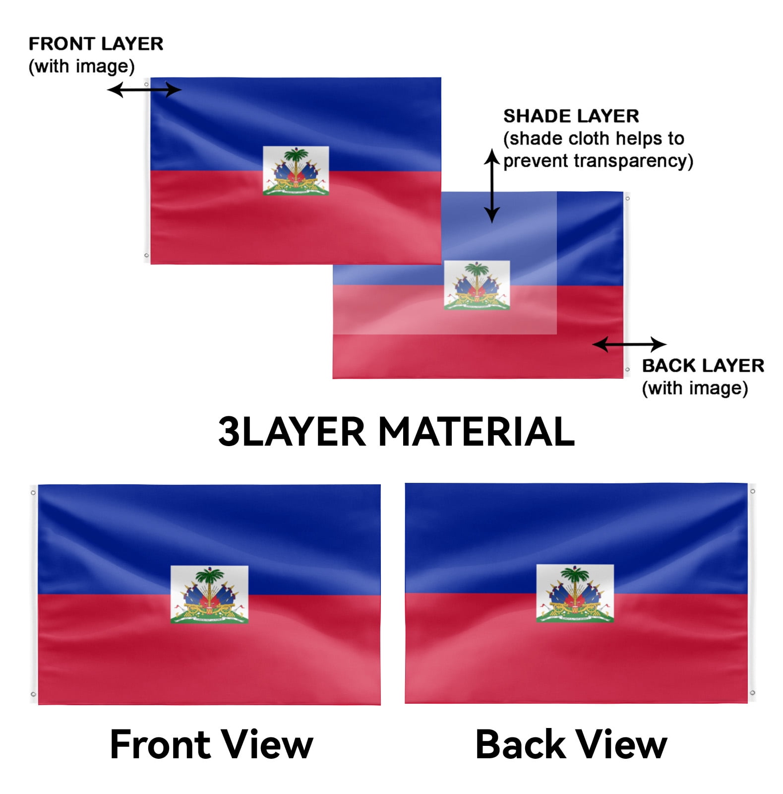 Livetty Double Sided 3 layers Flags 4x6 Ft Haiti Flags Banner for Yard Decoration Garden Display For World Soccer Play